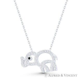 Baby Elephant Animal Charm CZ Crystal Open-Design Pendant in 925 Sterling Silver